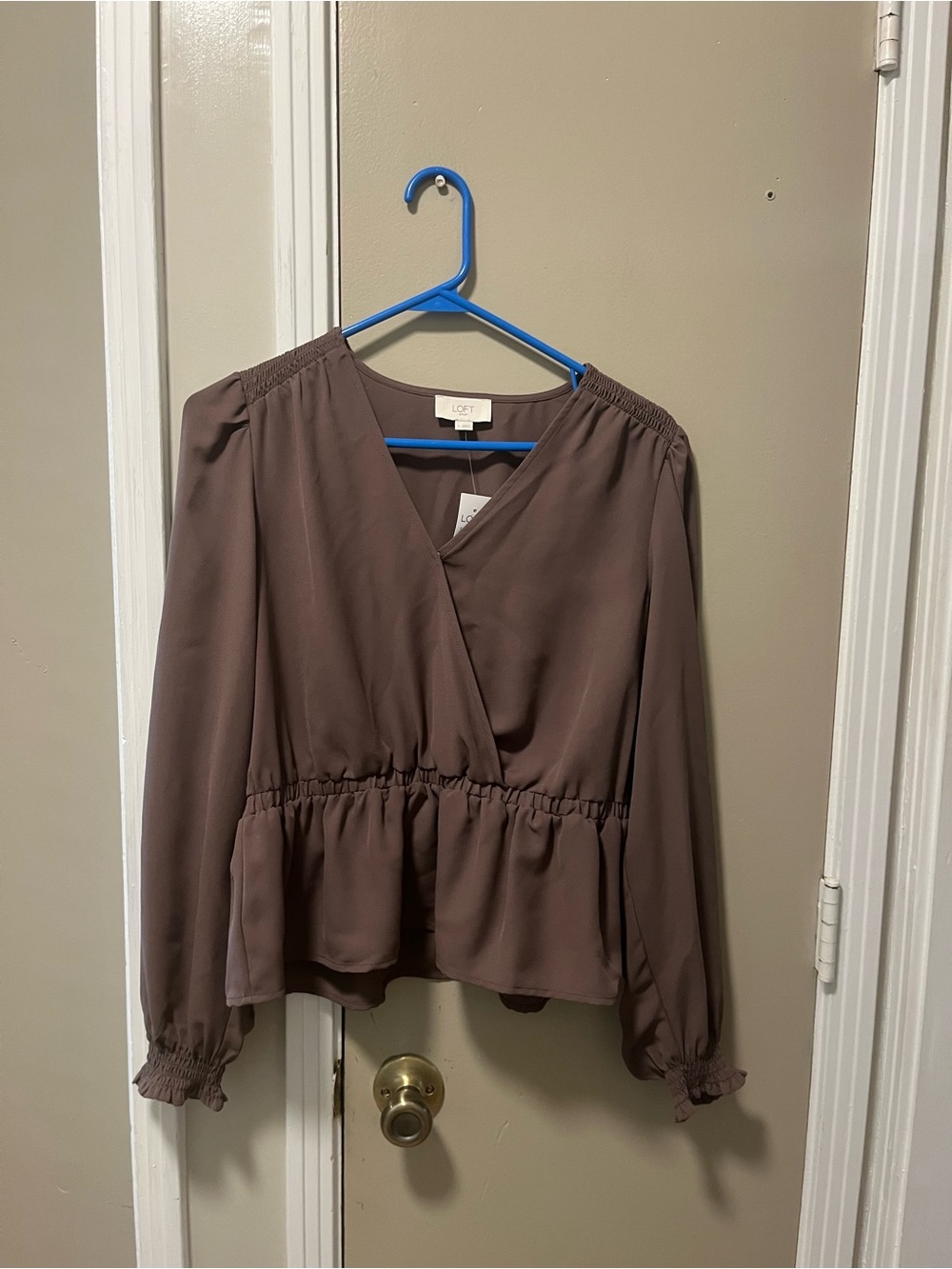 LOFT Mauve Peplum Wrap Blouse